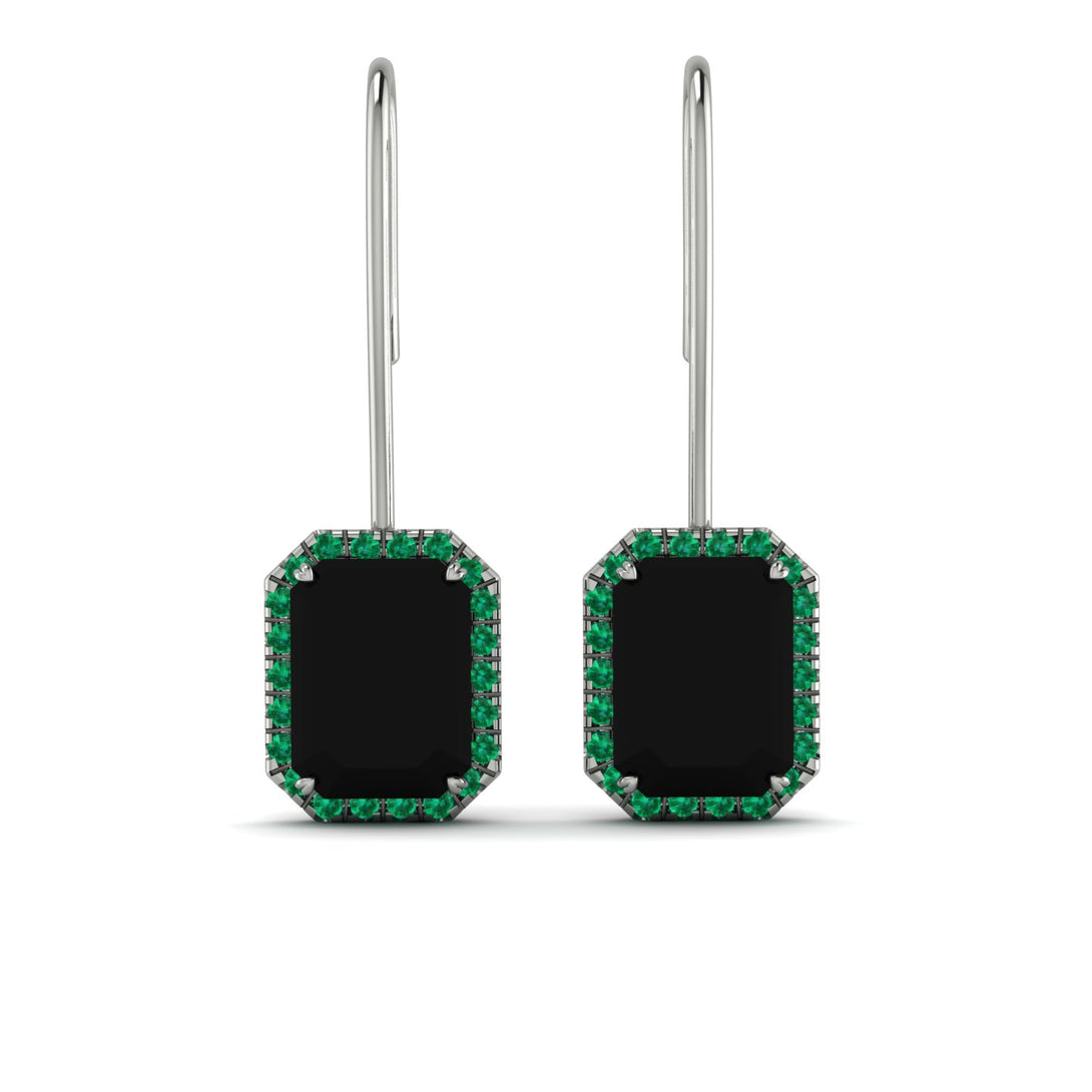 Halo Emerald Cut Black Diamond Earrings - Izabella No. 24