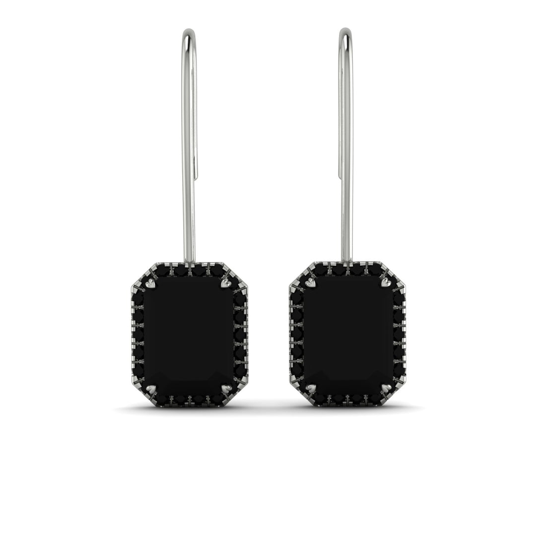 Halo Emerald Cut Black Diamond Earrings - Izabella No. 39