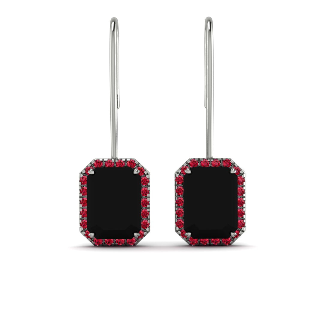 Halo Emerald Cut Black Diamond Earrings - Izabella No. 54
