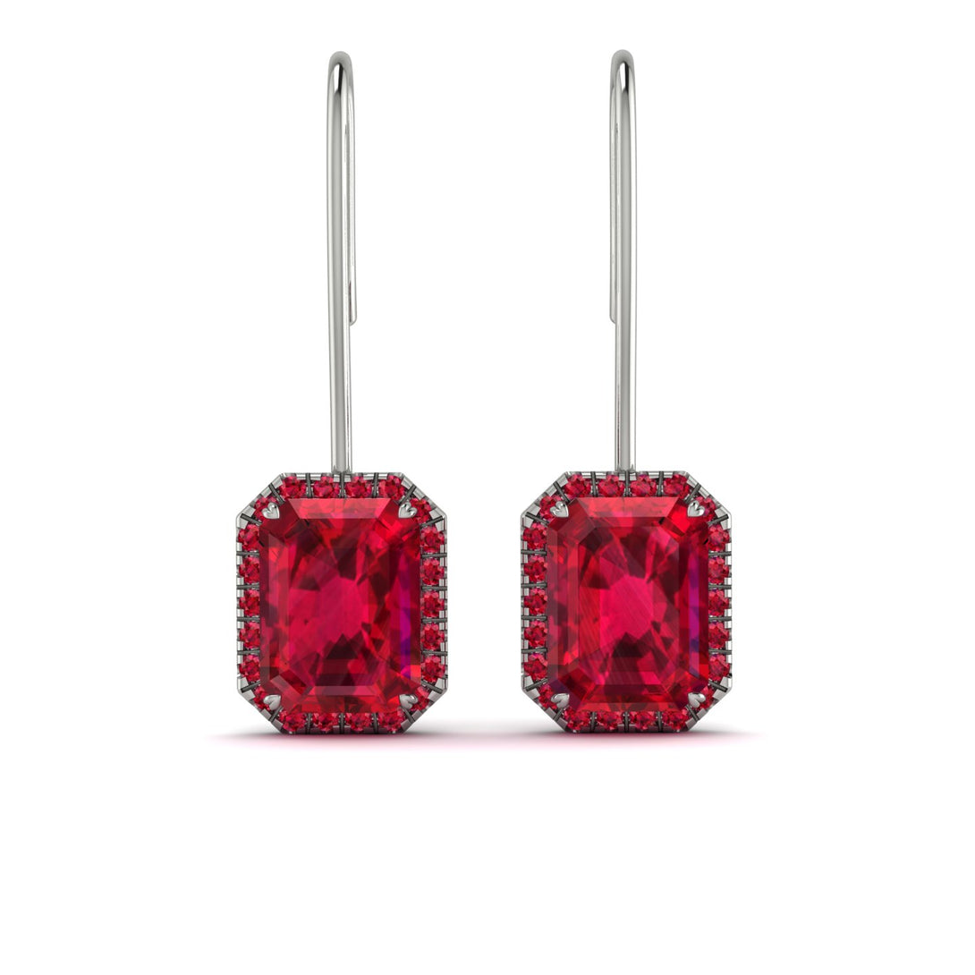 Halo Emerald Cut Ruby Earrings - Izabella No. 57