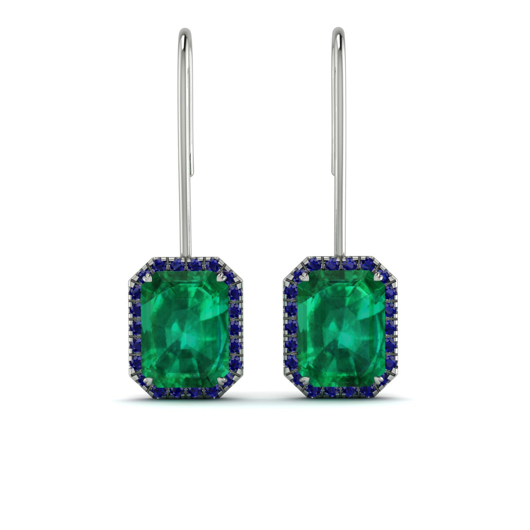 Halo Emerald Cut Emerald Earrings - Izabella No. 66