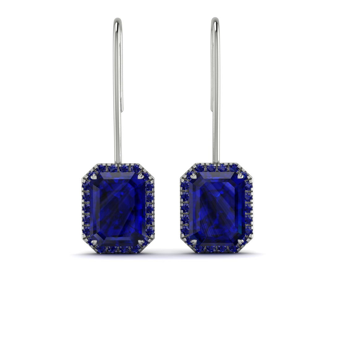 Halo Emerald Cut Sapphire Earrings - Izabella No. 75
