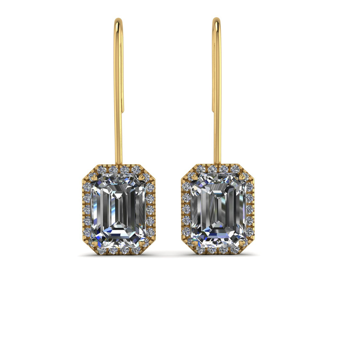 Halo Emerald Cut Diamond Earrings - Izabella No. 1