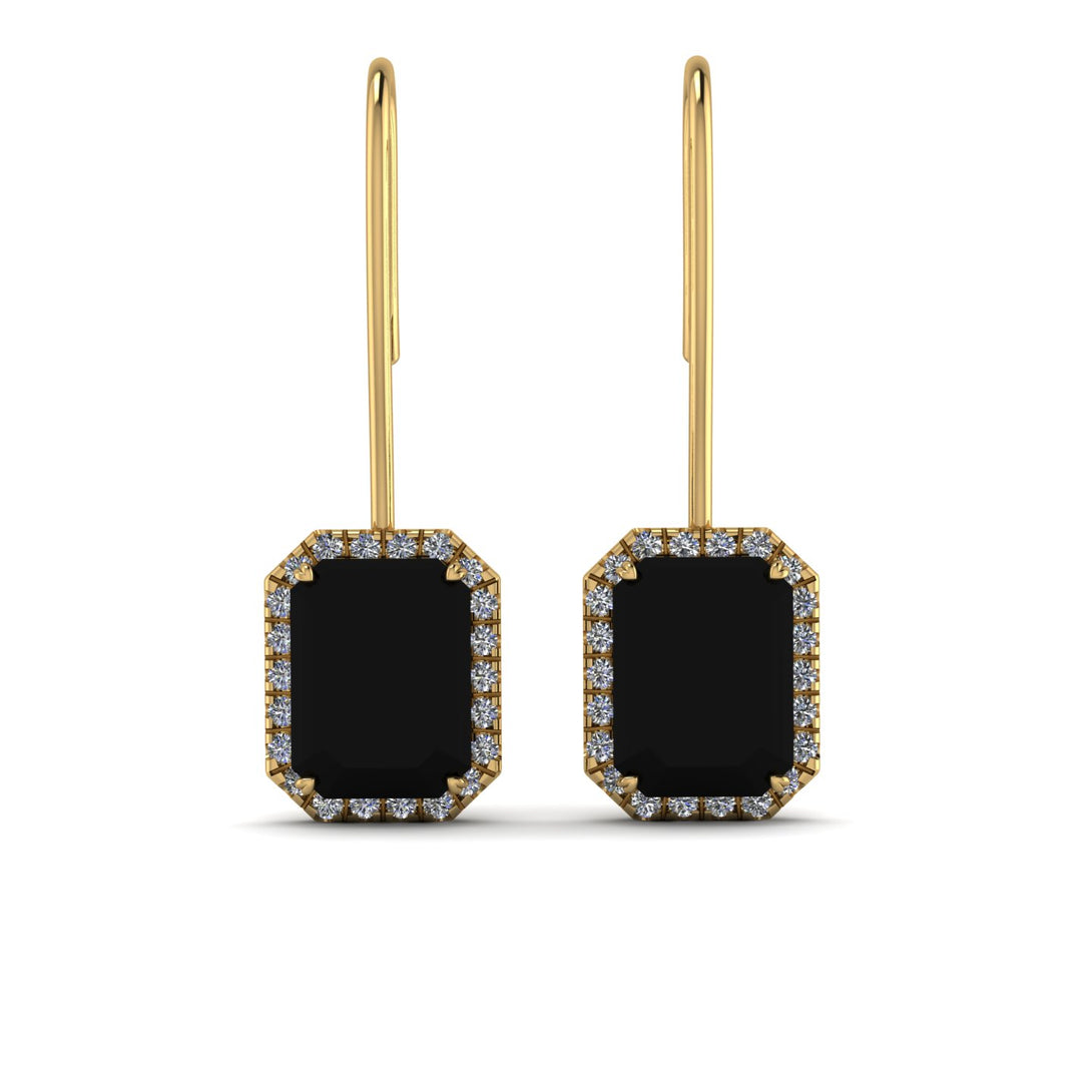 Halo Emerald Cut Black Diamond Earrings - Izabella No. 7