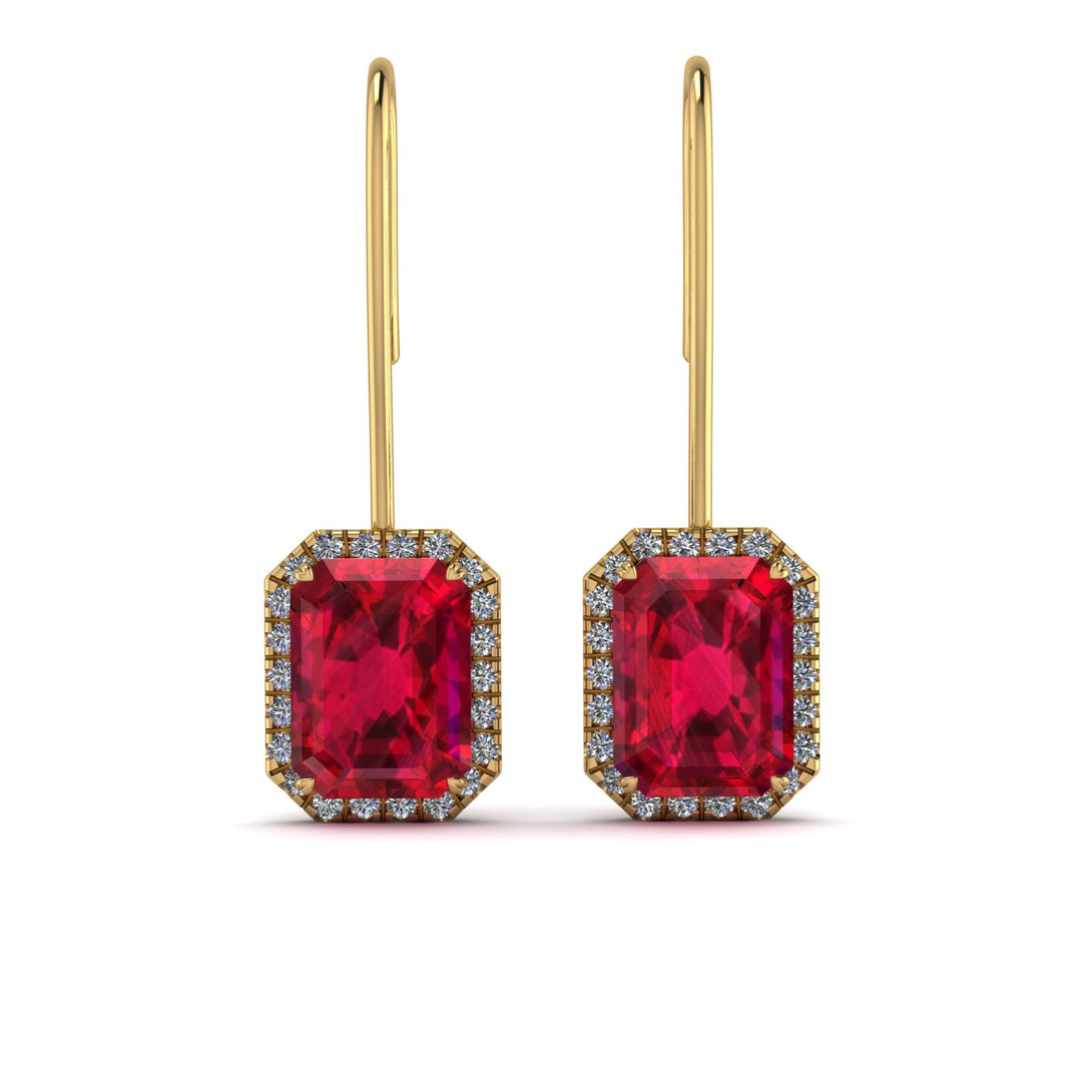 Halo Emerald Cut Ruby Earrings - Izabella No. 10