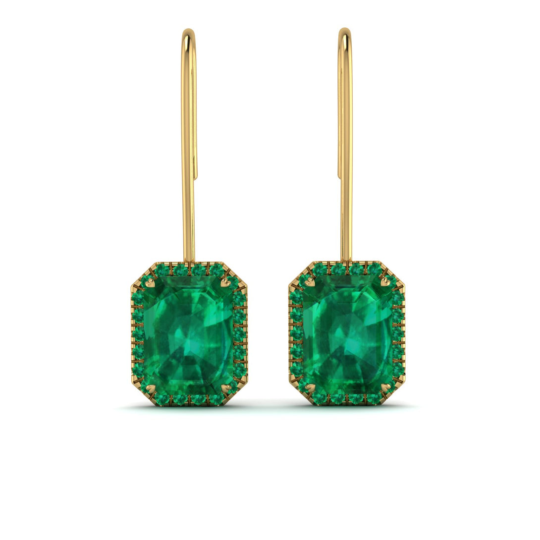 Halo Emerald Cut Emerald Earrings - Izabella No. 19