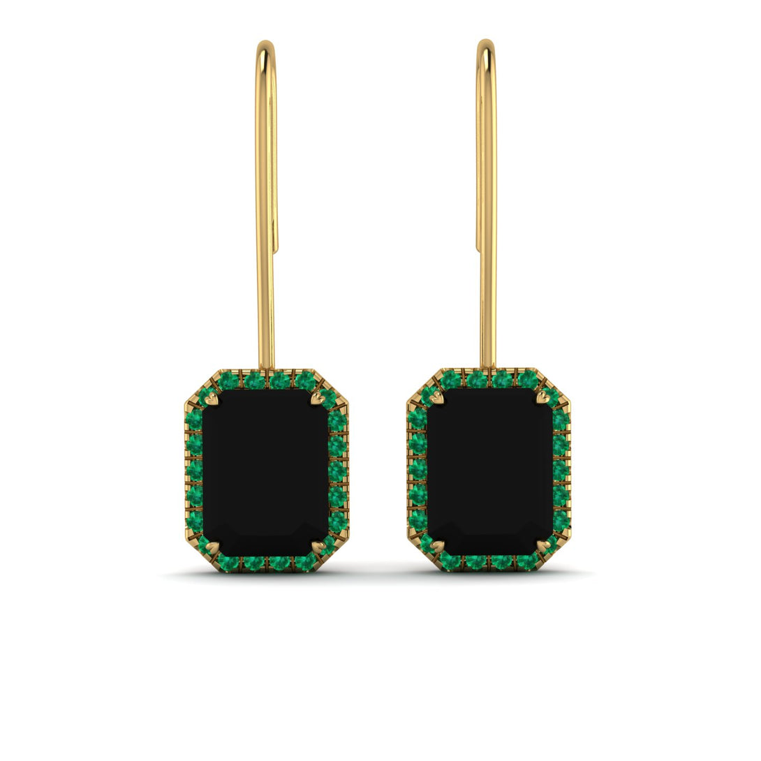 Halo Emerald Cut Black Diamond Earrings - Izabella No. 22