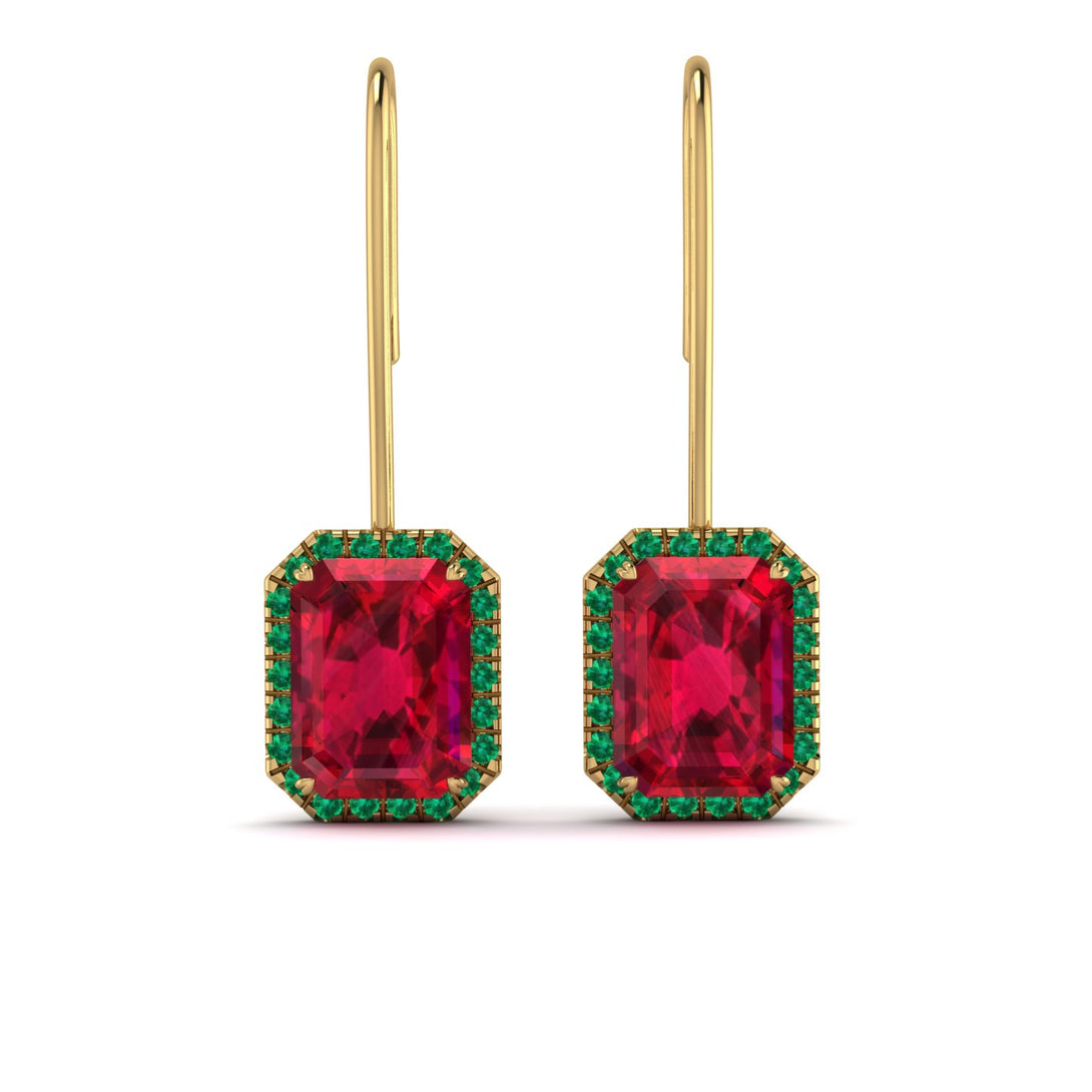 Halo Emerald Cut Ruby Earrings - Izabella No. 25