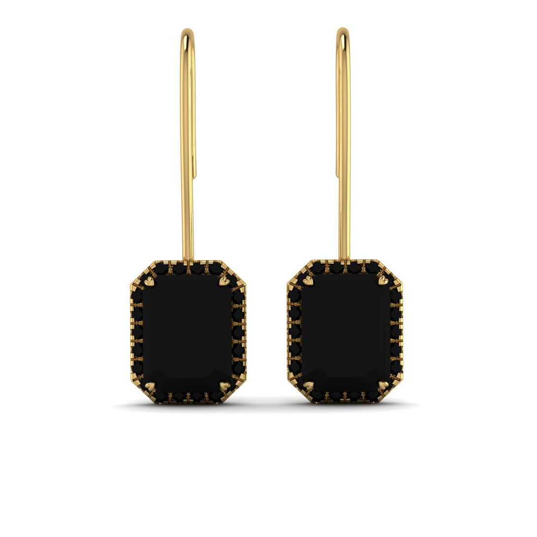 Halo Emerald Cut Black Diamond Earrings - Izabella No. 37