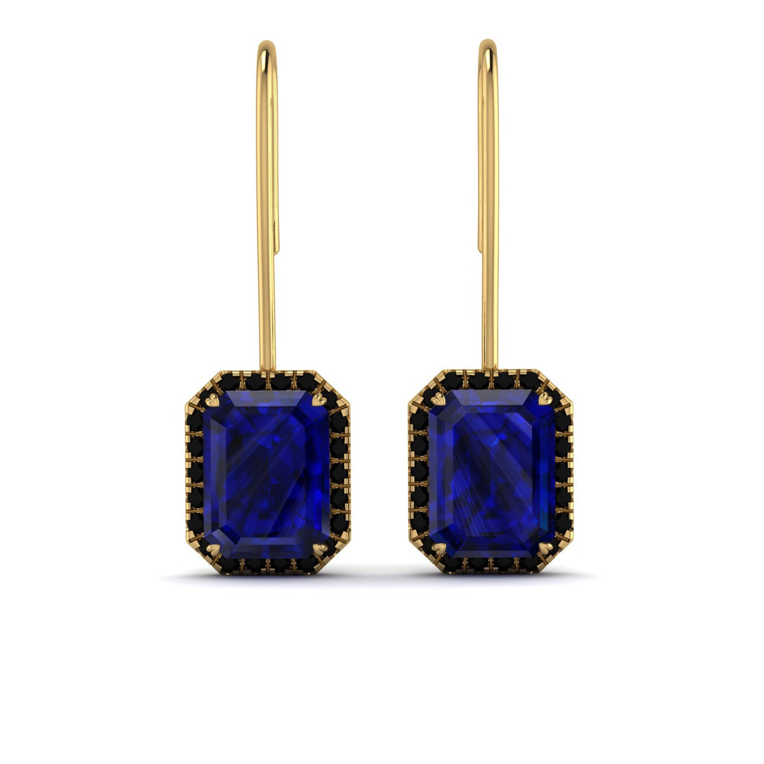 Halo Emerald Cut Sapphire Earrings - Izabella No. 43