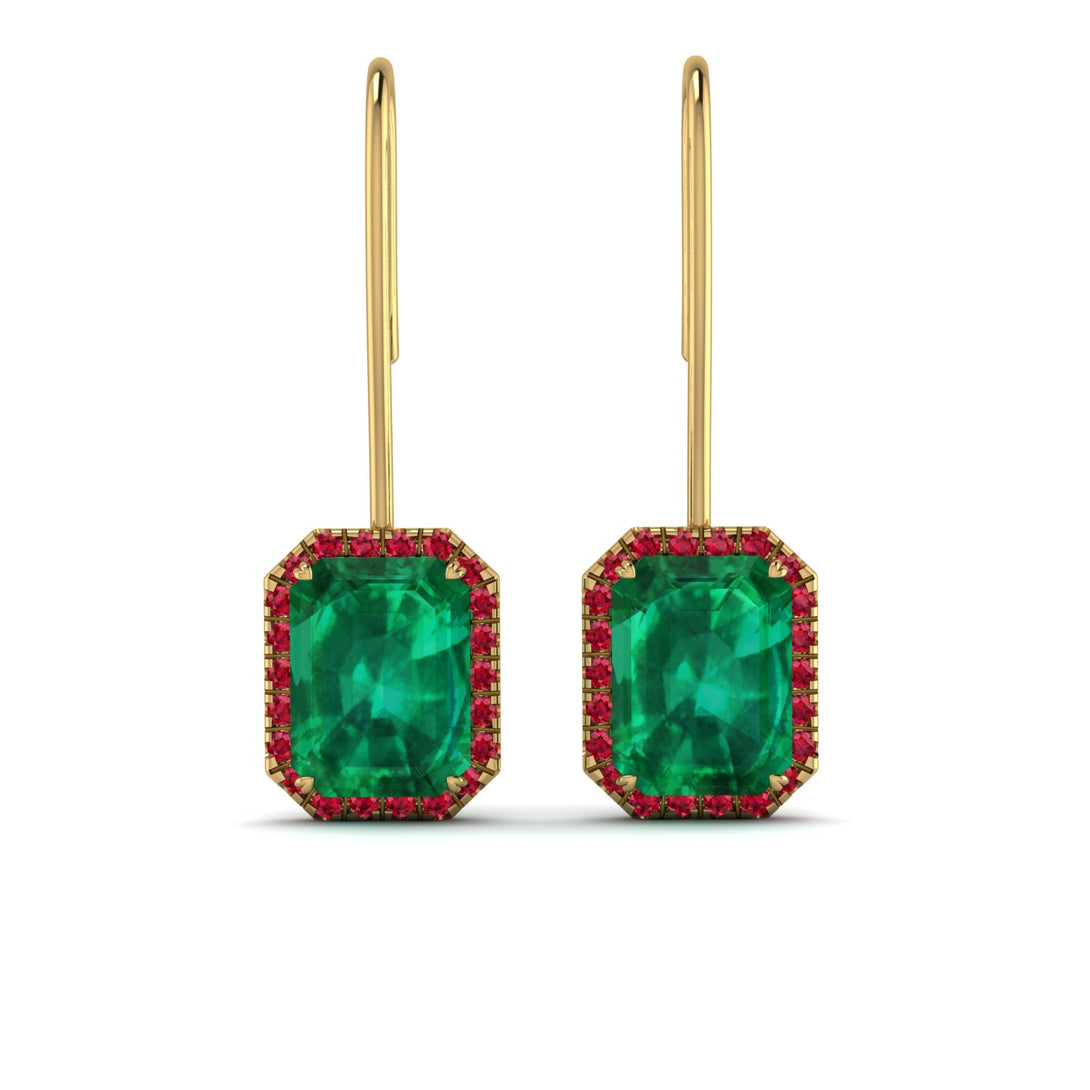Halo Emerald Cut Emerald Earrings - Izabella No. 49