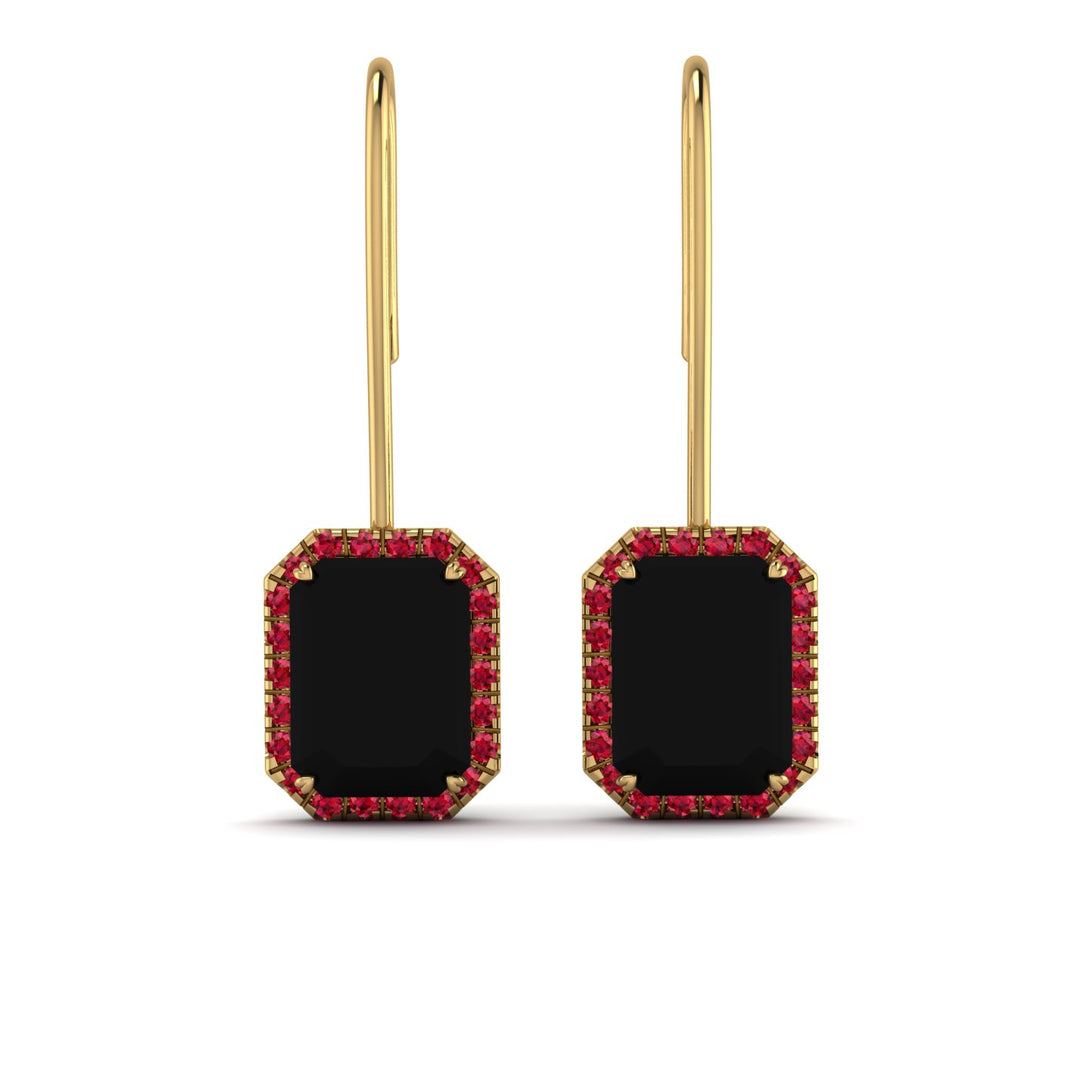 Halo Emerald Cut Black Diamond Earrings - Izabella No. 52