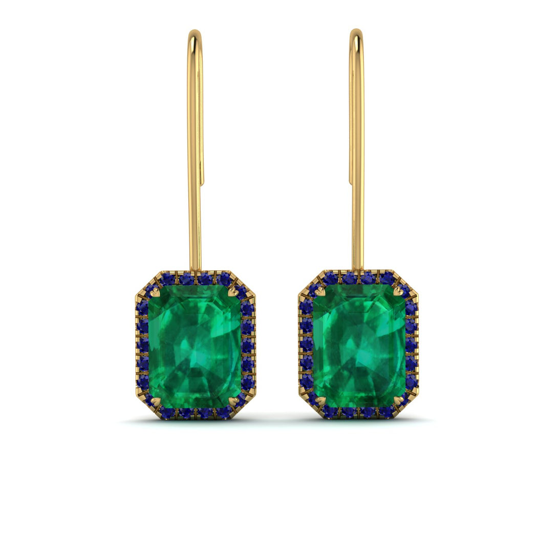 Halo Emerald Cut Emerald Earrings - Izabella No. 64