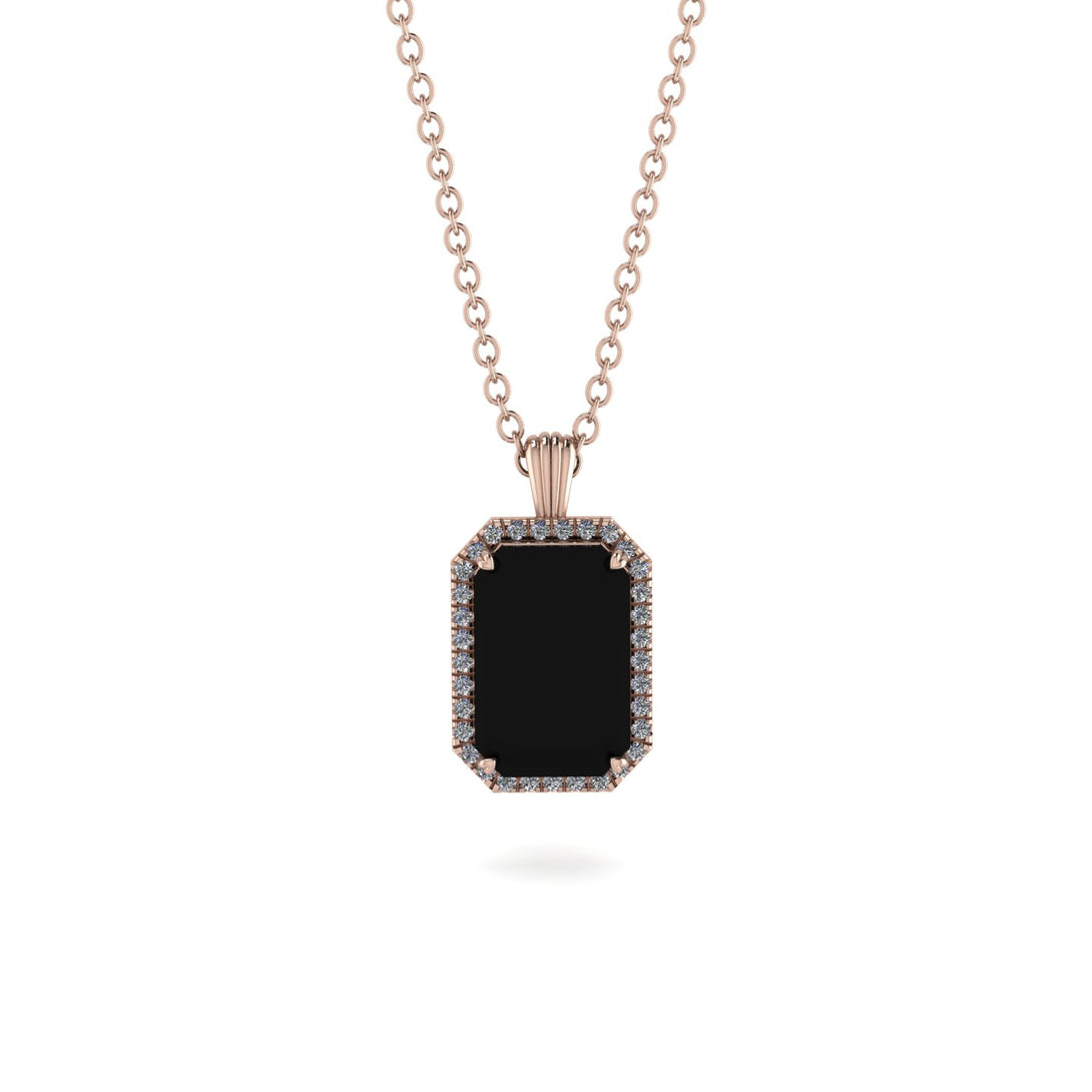 Halo Emerald Cut Black Diamond Necklace - Izabella No. 8