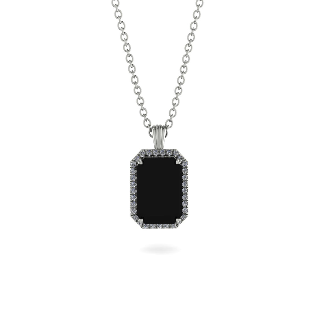 Halo Emerald Cut Black Diamond Necklace - Izabella No. 9