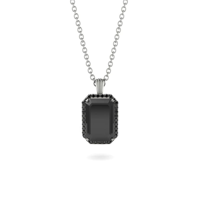 Halo Emerald Cut Black Diamond Necklace - Izabella No. 39