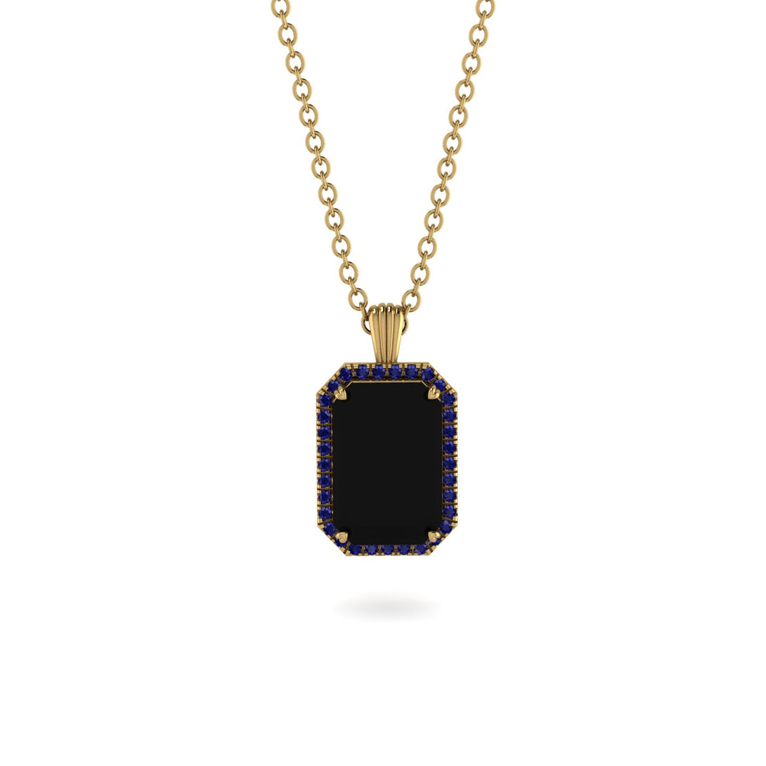 Halo Emerald Cut Black Diamond Necklace - Izabella No. 67