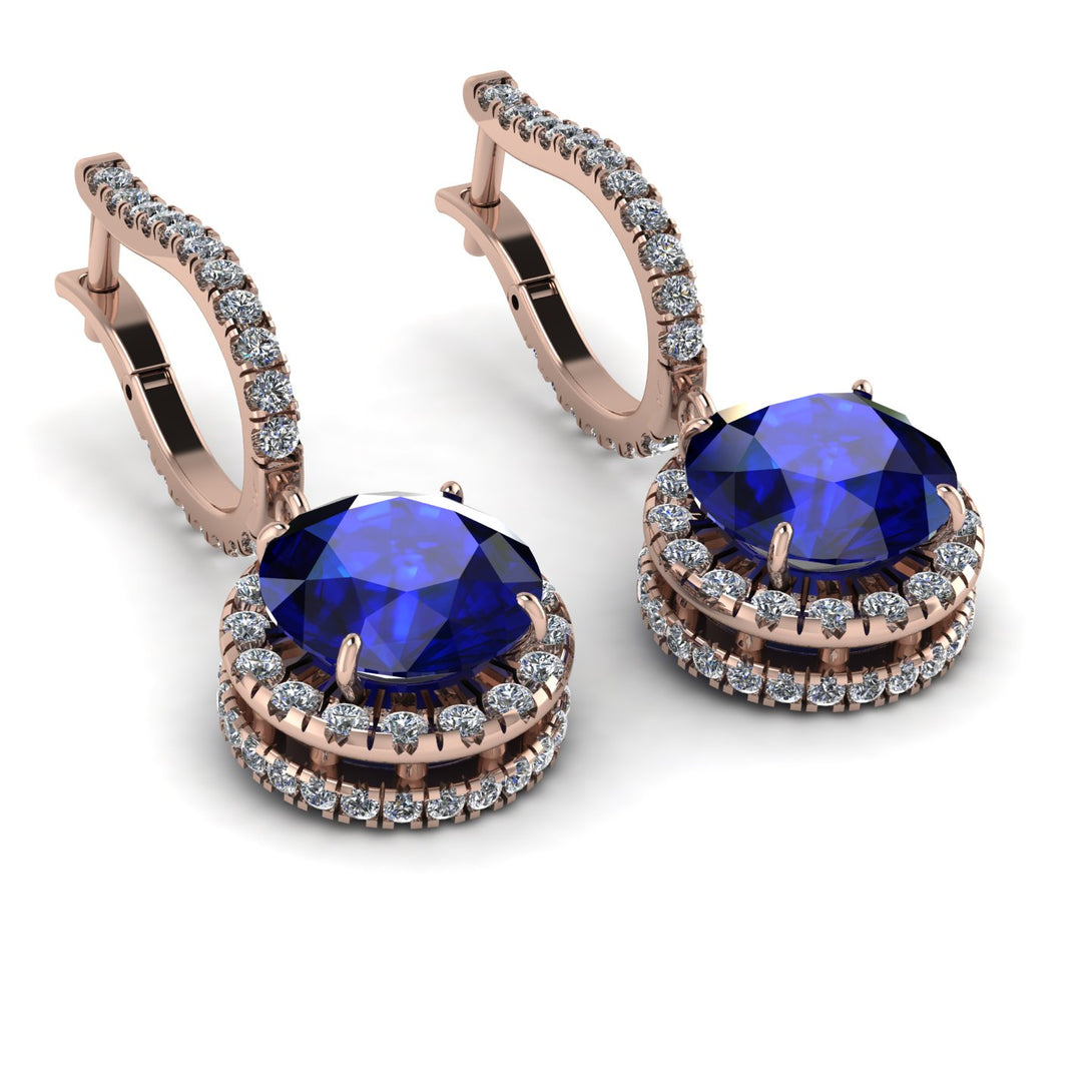 Hidden Halo Sapphire Hoop Earrings - Catalina No. 14