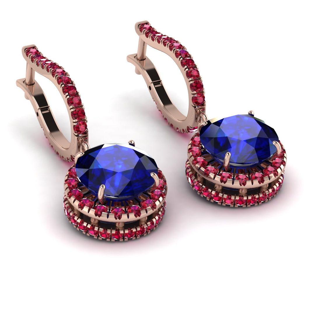 Hidden Halo Sapphire Hoop Earrings - Catalina No. 59