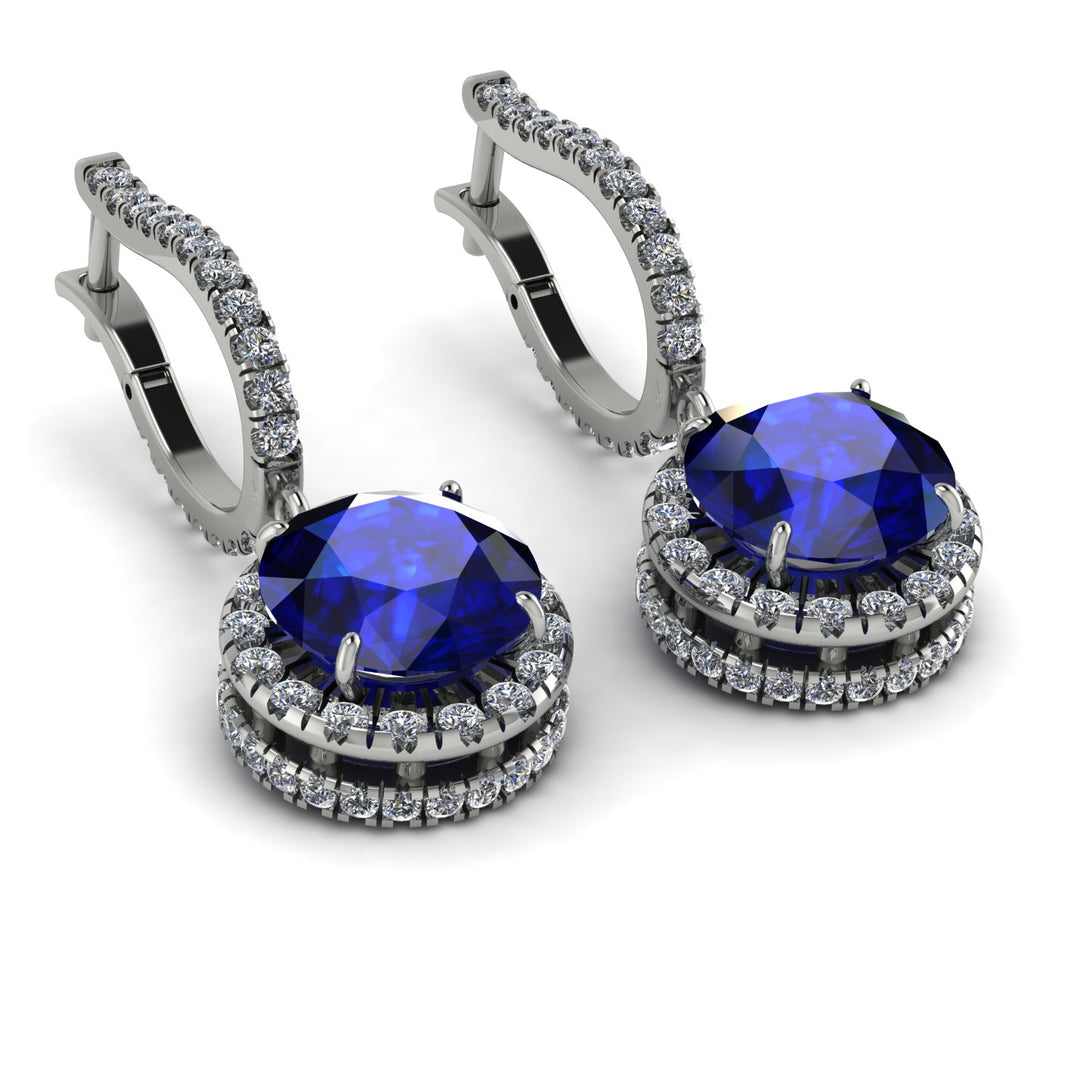 Hidden Halo Sapphire Hoop Earrings - Catalina No. 15