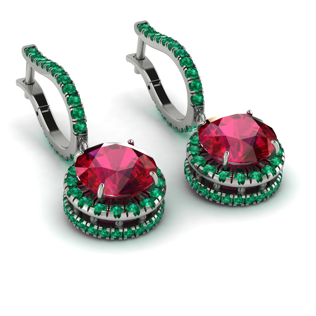 Hidden Halo Ruby Hoop Earrings - Catalina No. 27