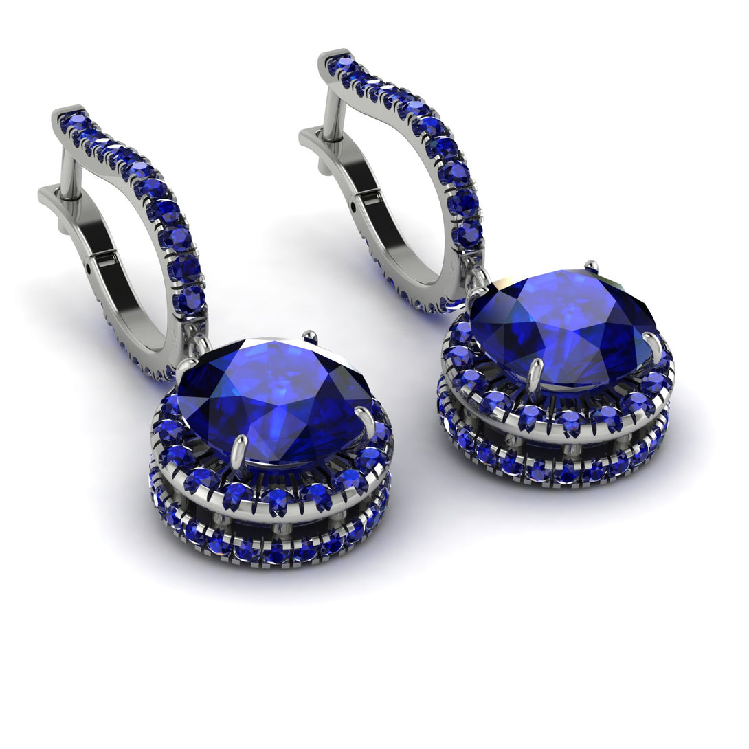 Hidden Halo Sapphire Hoop Earrings - Catalina No. 75