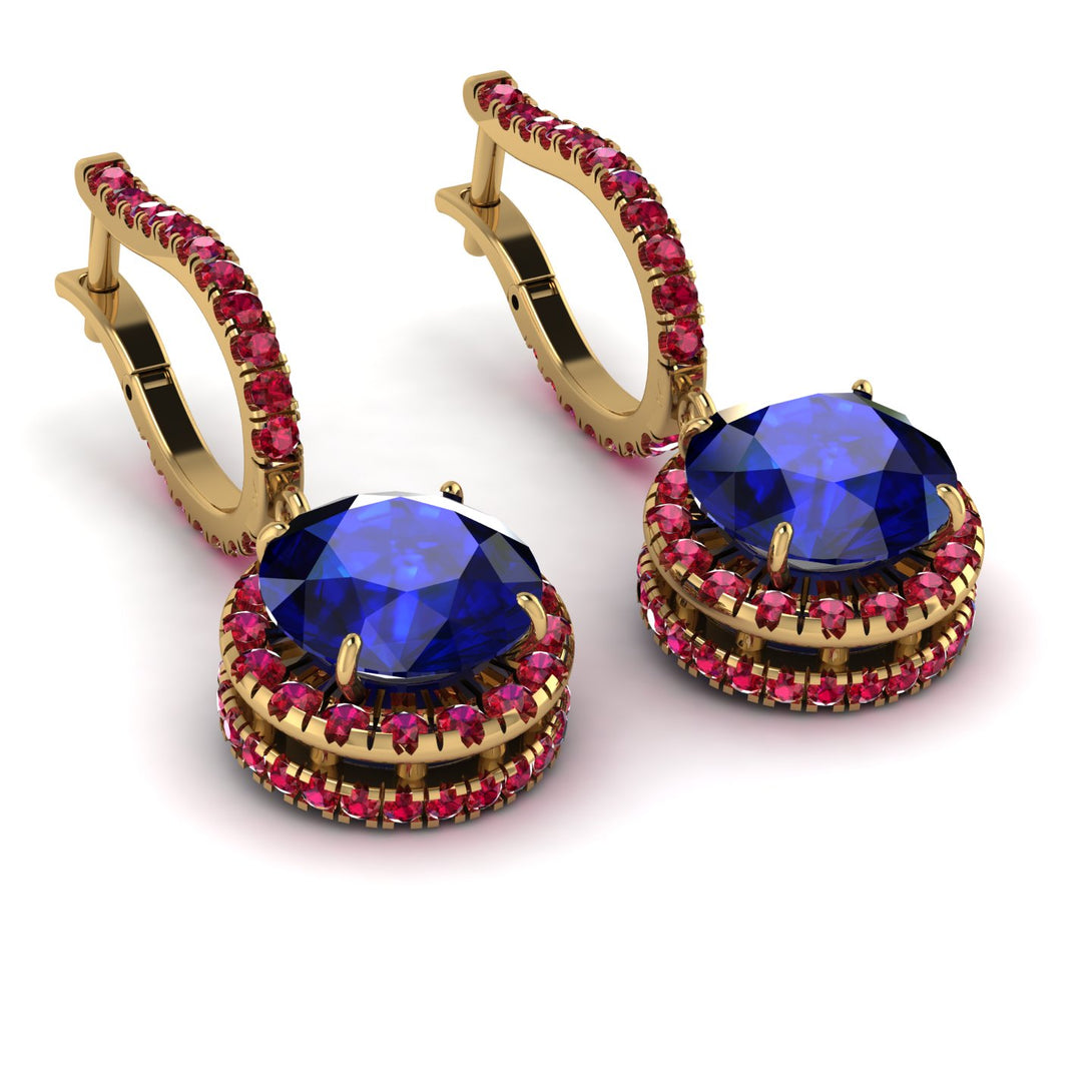 Hidden Halo Sapphire Hoop Earrings - Catalina No. 58