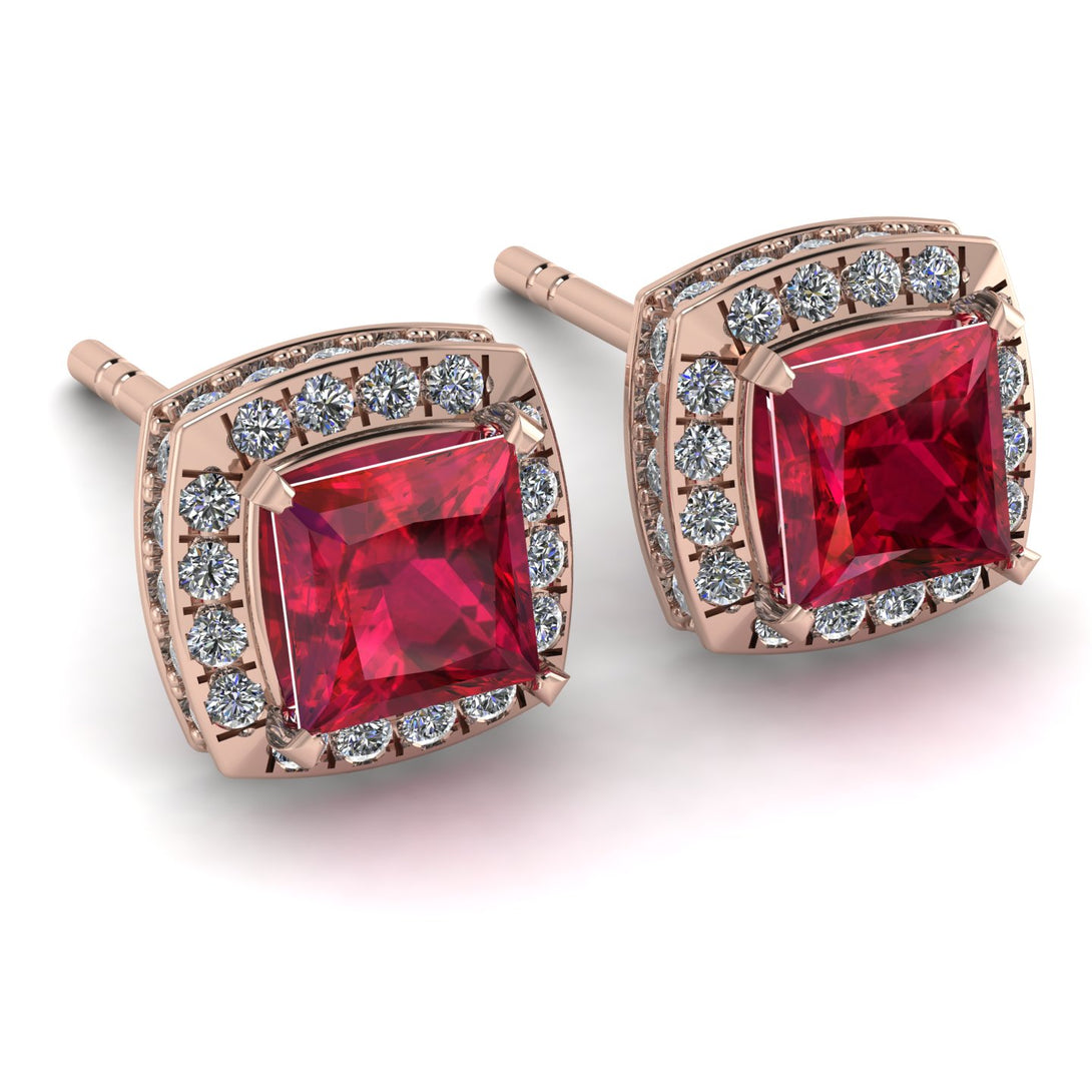 Hidden Halo Princess Ruby Earrings - Georgia No. 11