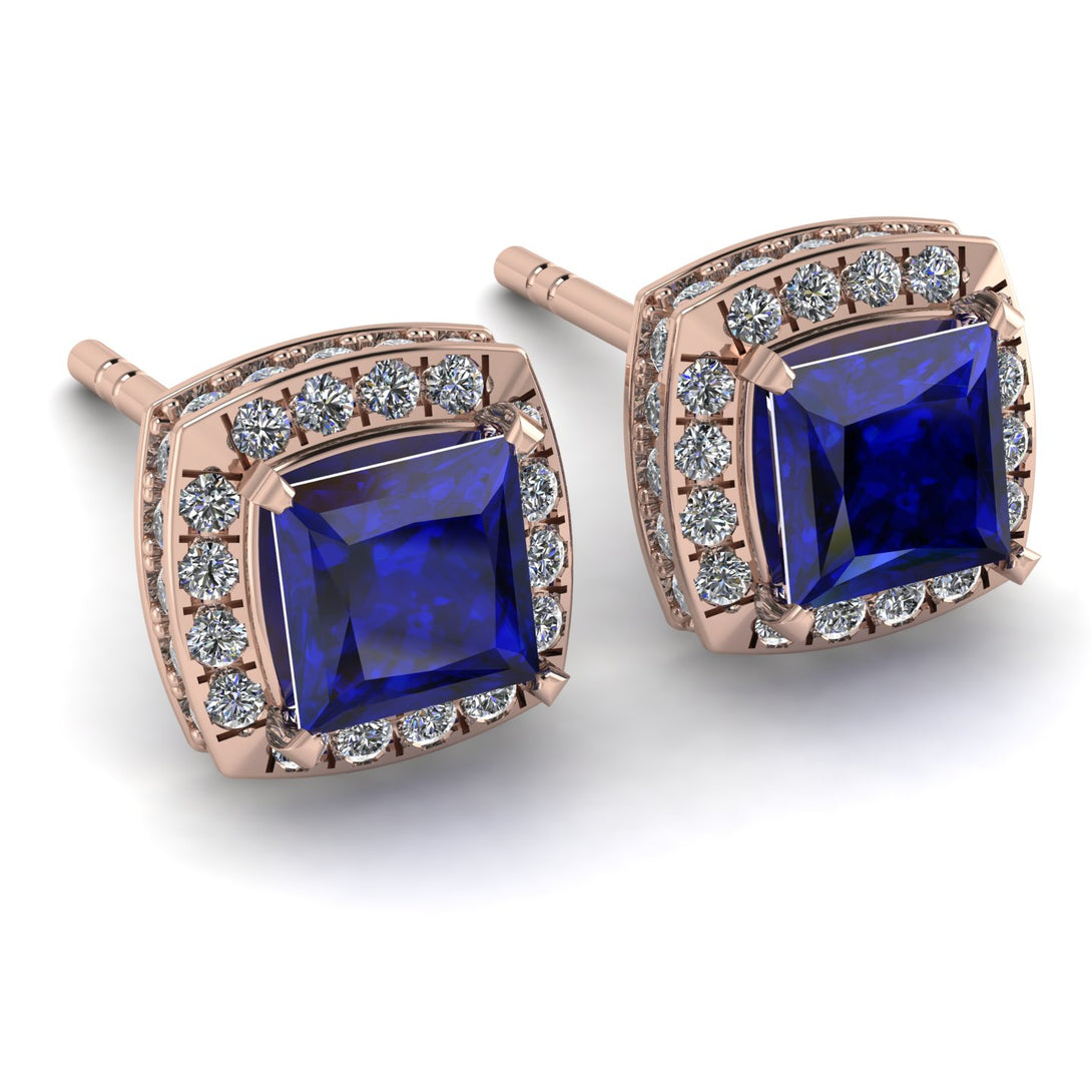 Hidden Halo Princess Sapphire Earrings - Georgia No. 14