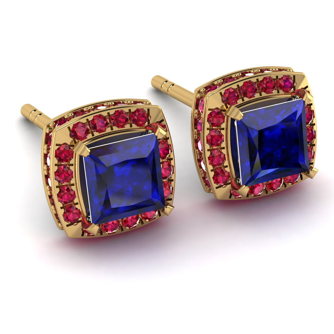 Hidden Halo Princess Sapphire Earrings - Georgia No. 58