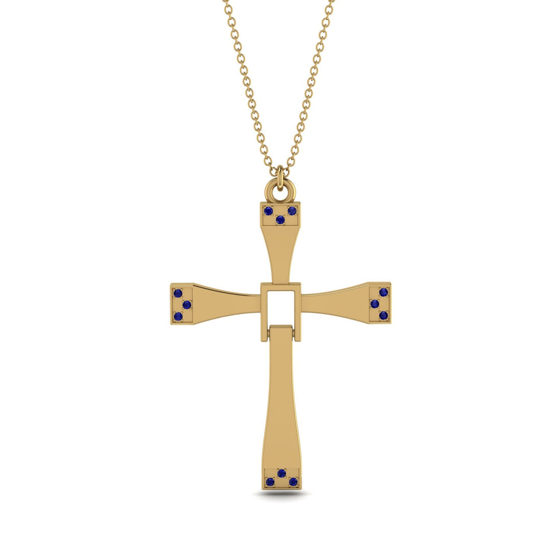 Two Parts Sapphire Cross Necklace - Felix No. 13