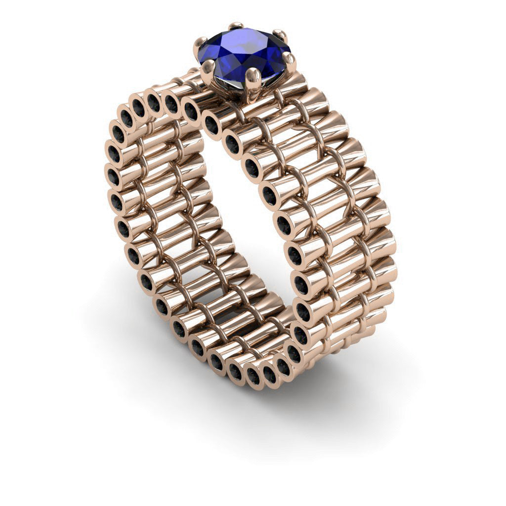 Unique Engagement Ring 14K Rose Gold Bamboo Branches Edwardian Ring Filigree Ring Sapphire With Ruby - Kayla no. 17