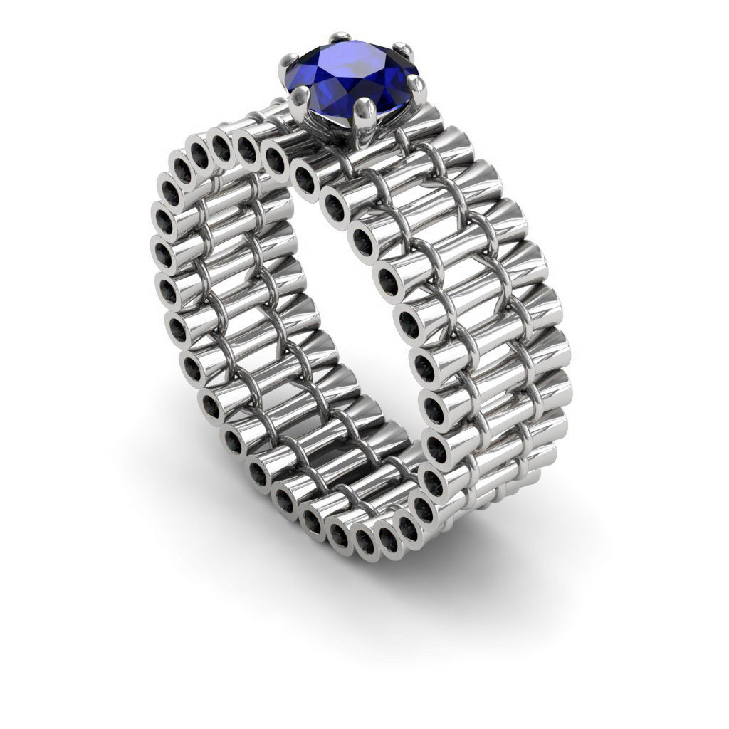 Unique Engagement Ring 14K White Gold Bamboo Branches Edwardian Ring Filigree Ring Sapphire With Ruby - Kayla no. 18