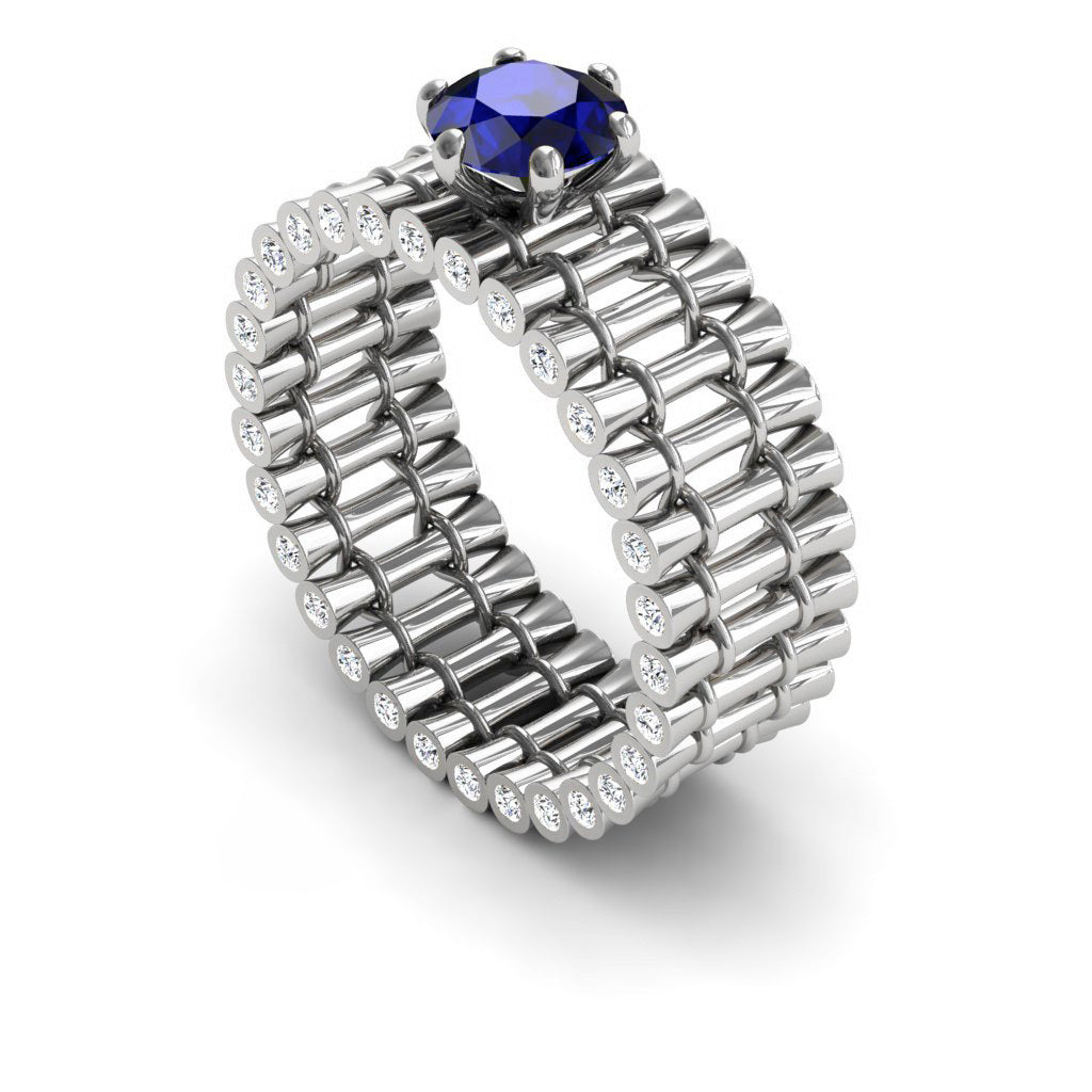 Unique Engagement Ring 14K White Gold Bamboo Branches Edwardian Ring Filigree Ring Sapphire With Ruby - Kayla no. 9