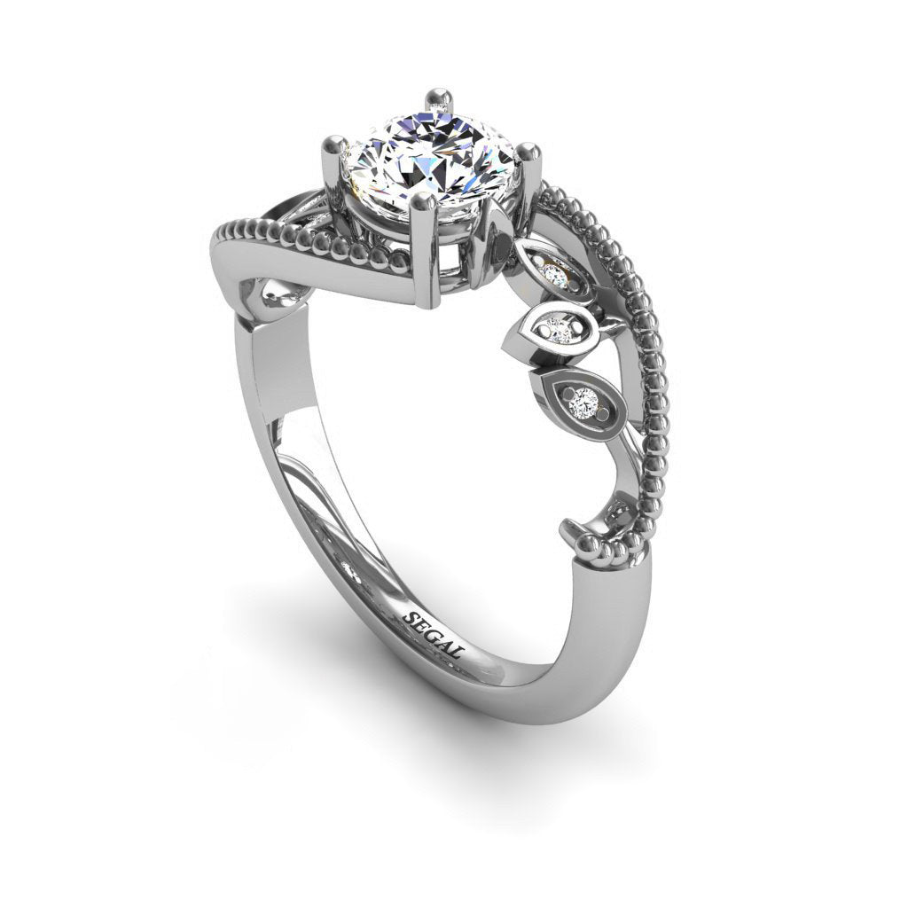 Semi Mount Leaf Relief Diamond Ring - 18k white gold Flower Engagement Ring - Audrey no. 30