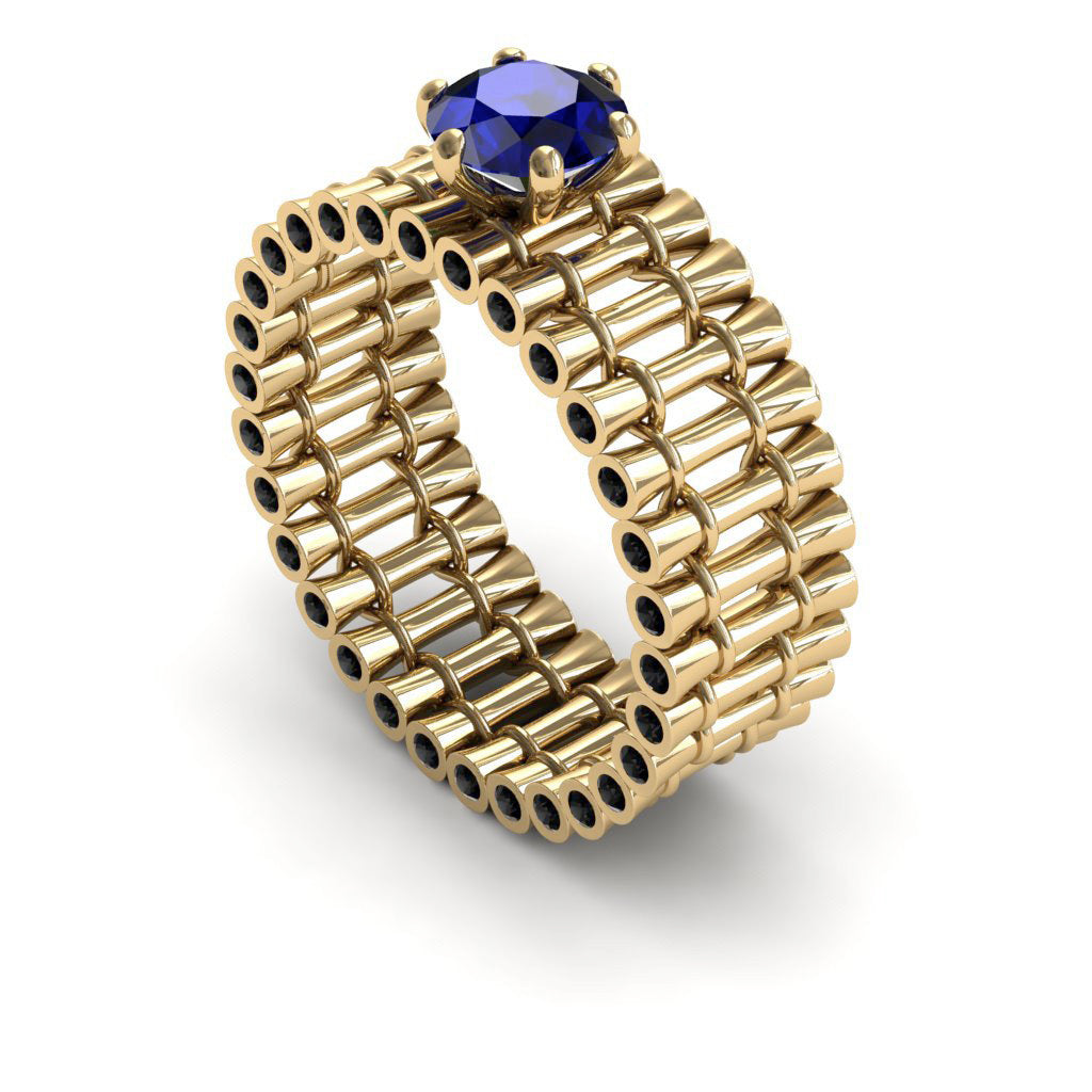 Unique Engagement Ring 14K Yellow Gold Bamboo Branches Edwardian Ring Filigree Ring Sapphire With Ruby - Kayla no. 16