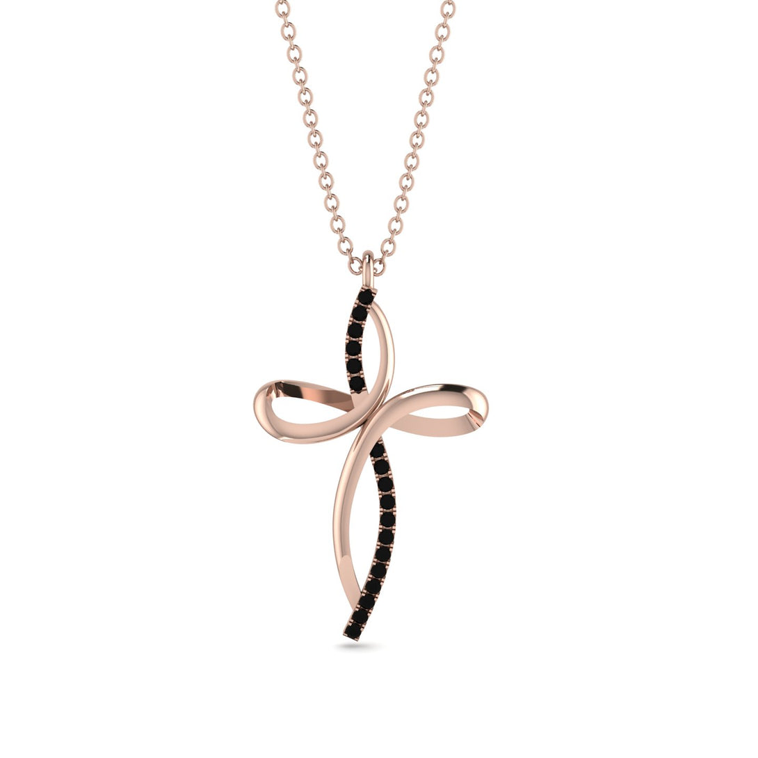 Unique Black Diamond Swirling Cross Necklace - Arthur No. 8