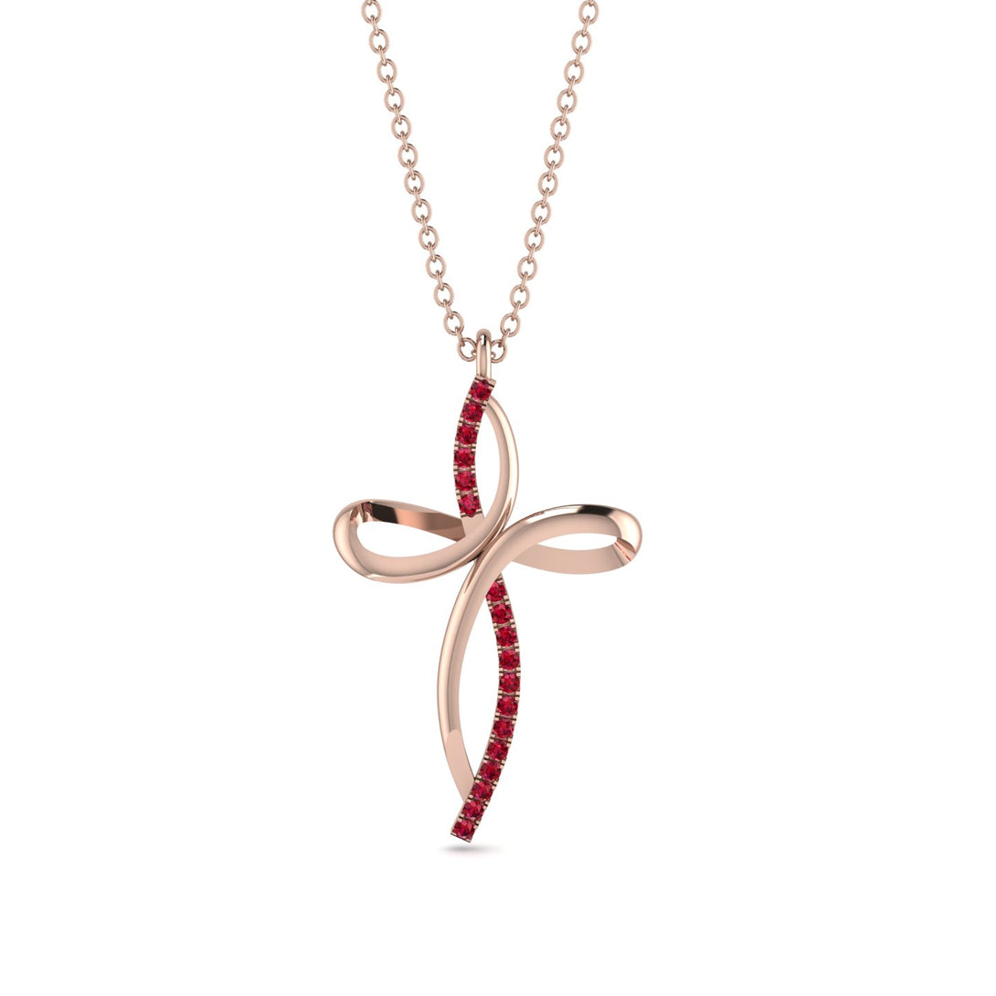 Unique Ruby Swirling Cross Necklace - Arthur No. 11