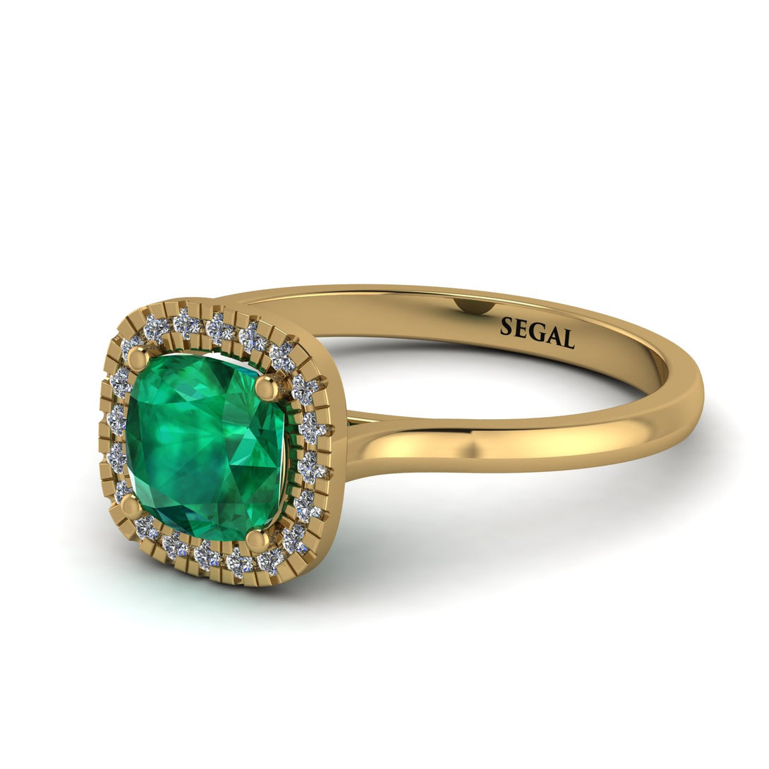Vintage Classic Halo Cushion Emerald Ring - Skylar No. 4