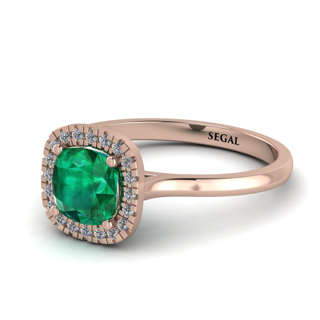 Vintage Classic Halo Cushion Emerald Ring - Skylar No. 5