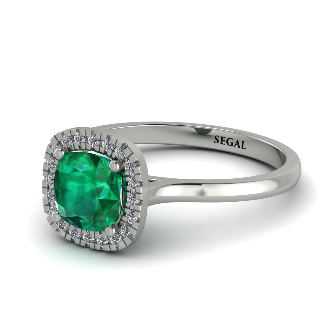 Vintage Classic Halo Cushion Emerald Ring - Skylar No. 6