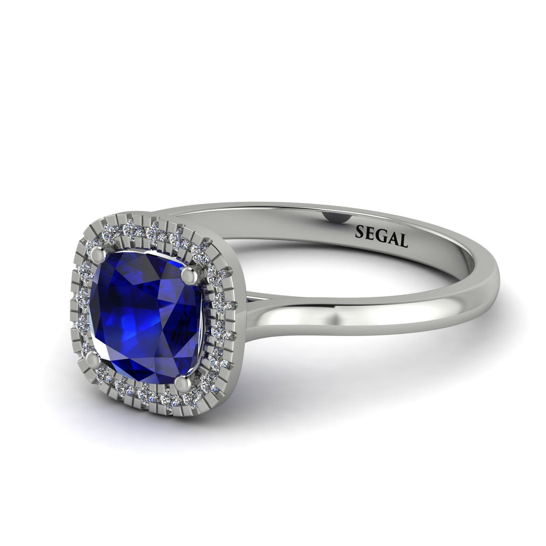 Vintage Classic Halo Cushion Sapphire Ring - Skylar No. 15