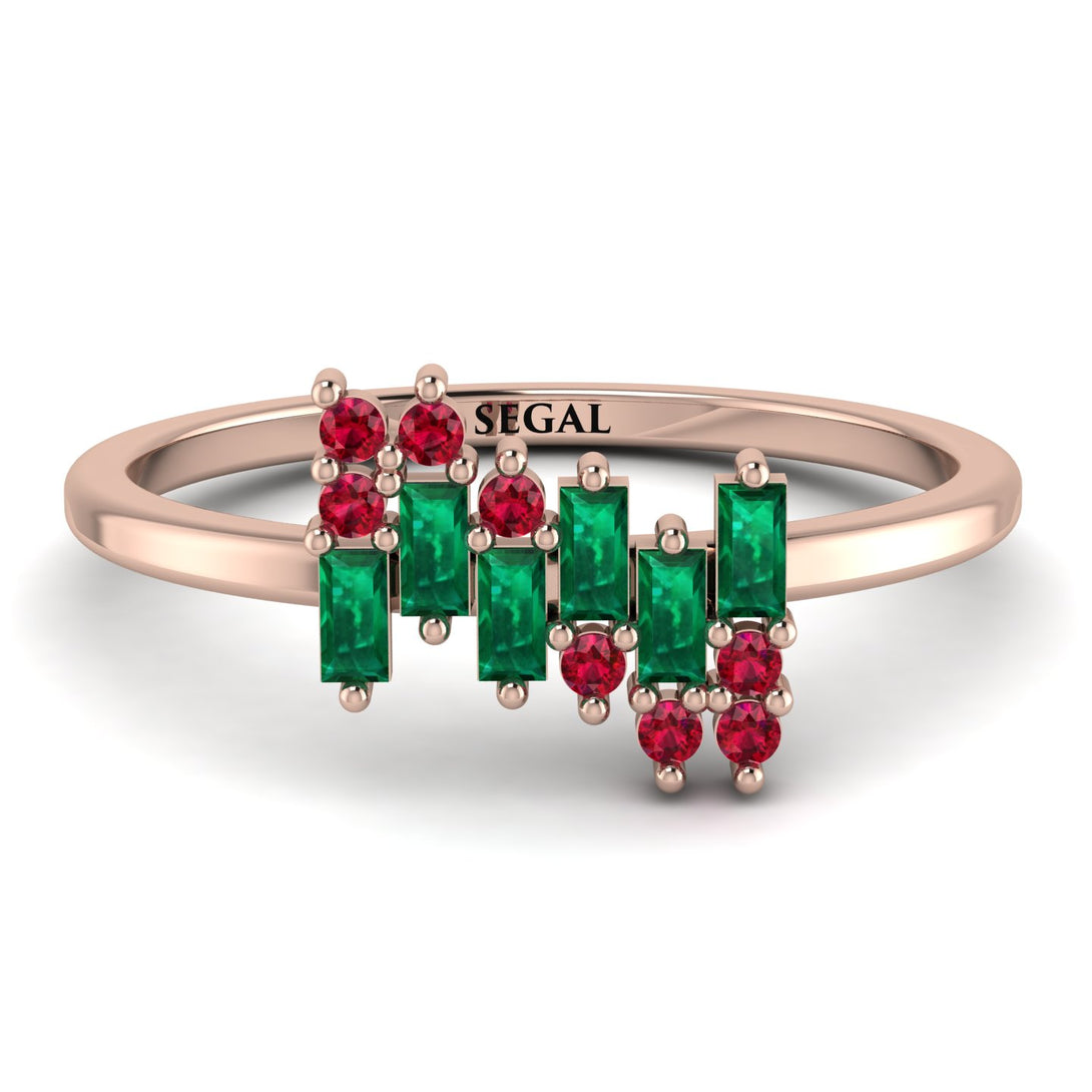 Baguette And Round Emerald Band - Daniela No. 50
