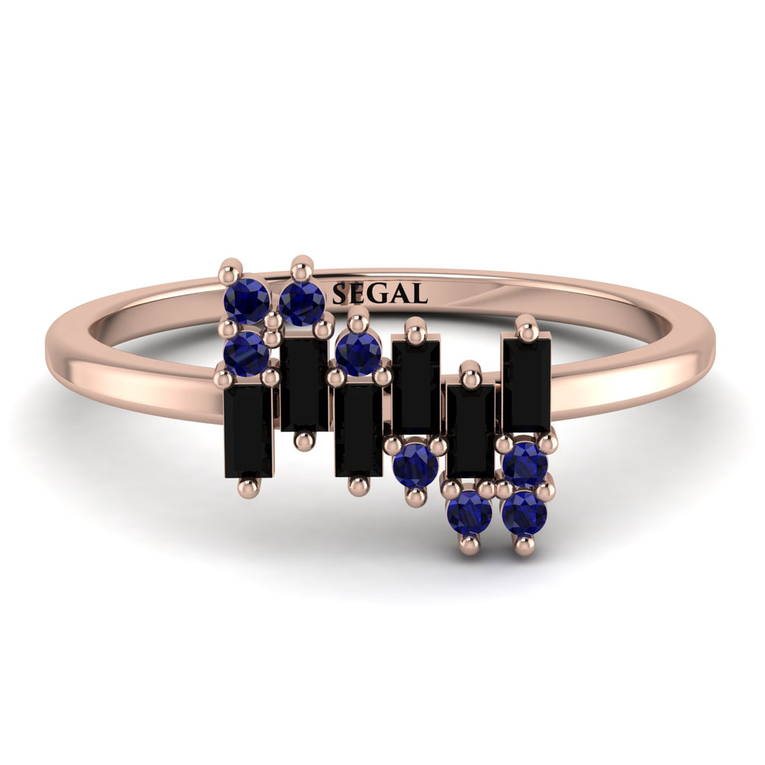 Baguette And Round Black Diamond Band - Daniela No. 68