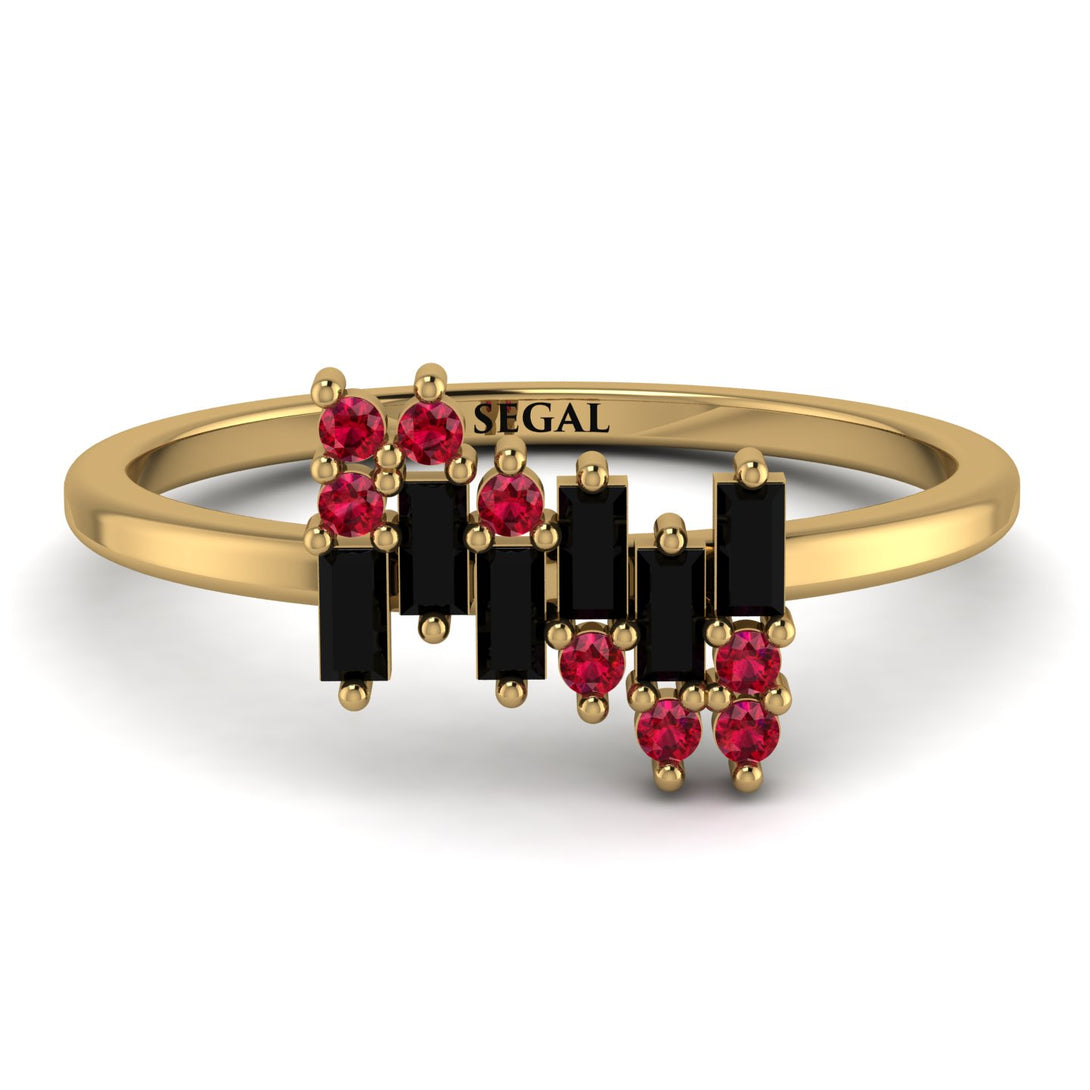 Baguette And Round Black Diamond Band - Daniela No. 52