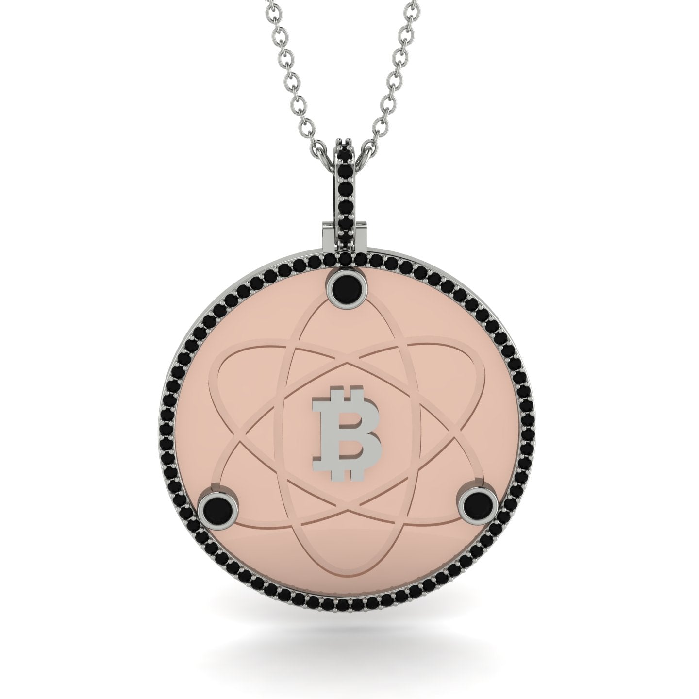 Bitcoin Black Diamond Atom Necklace - Kingston No. 24 - 14K White Gold+14K Rose Gold Natural Black Diamond | Segal Jewelry