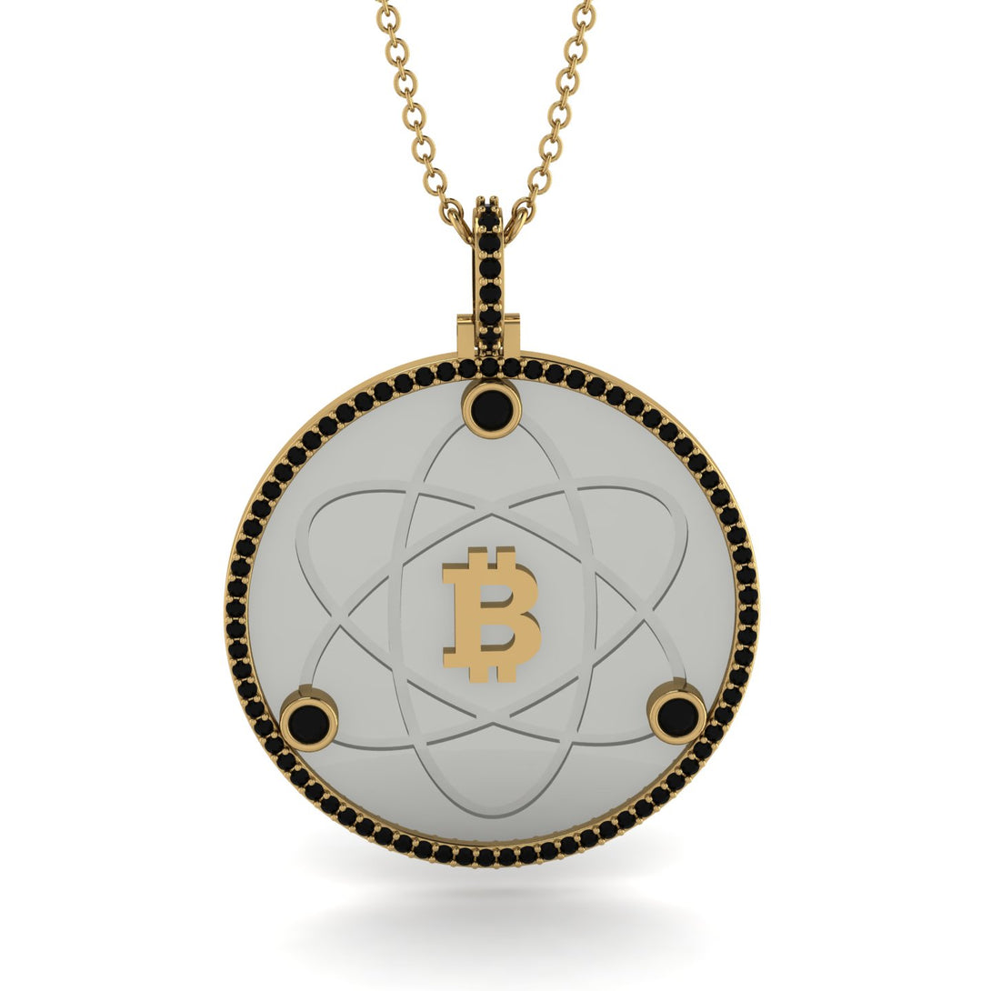 Bitcoin Black Diamond Atom Necklace - Kingston No. 25 - 14K Yellow Gold+14K White Gold Natural Black Diamond | Segal Jewelry