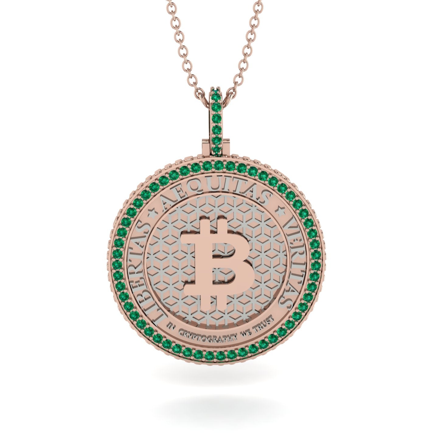 Bitcoin Emerald Necklace - Cooper No. 17 - 18K Rose Gold+18K White Gold Natural Emerald | Segal Jewelry