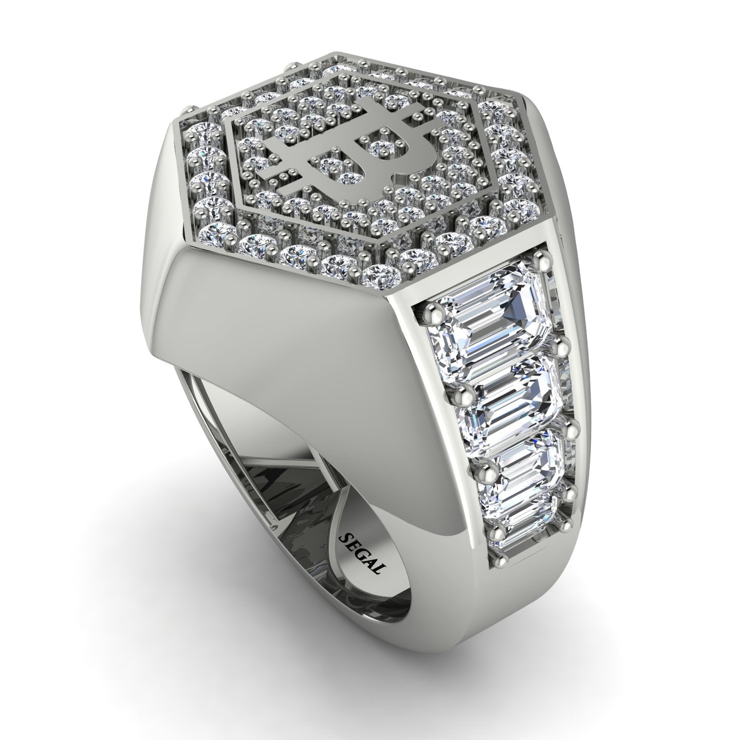 Bitcoin Diamond Signet Ring - Axel No. 9 Platinum / Natural Diamonds | Segal Jewelry