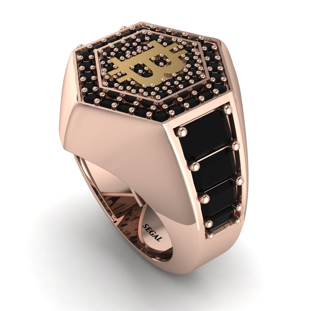 Bitcoin Black Diamond Signet Ring - Axel No. 20 - 18K Rose Gold Natural Black Diamond | Segal Jewelry